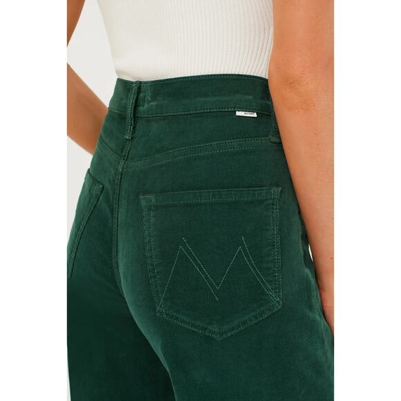 MOTHER The Ditcher Roller Zip Sneak Jeans Dark Green Corduroy Denim Flare 26 - Picture 3 of 12